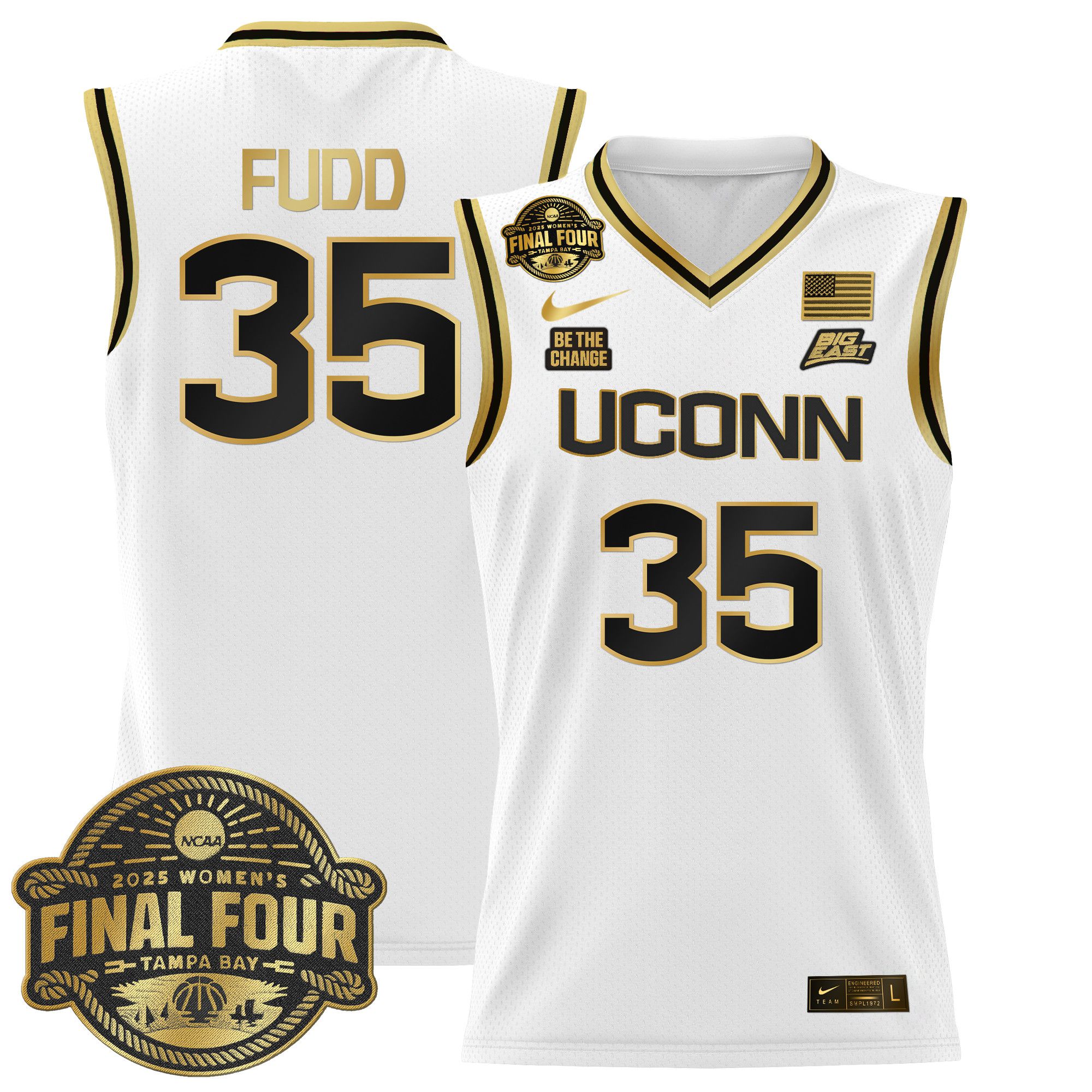 Men UConn Huskies #35 Fudd White Nike 2025 Big Eat Final Four Patch Lightweight Basketball NCAA Jerseys